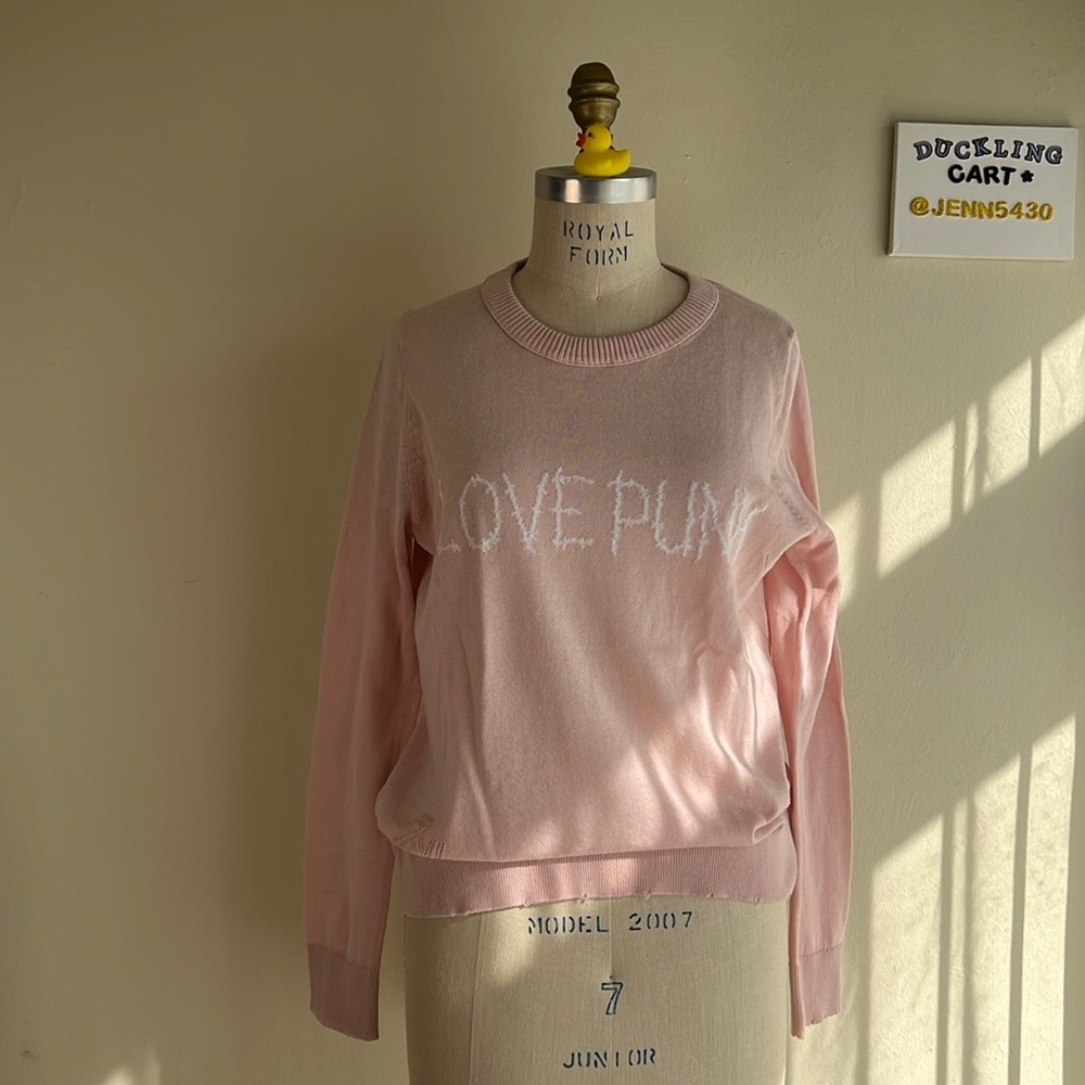 NWT Zadig & Voltaire Miss Love Punk Instarsia Baby Pink Sweater SZ-M